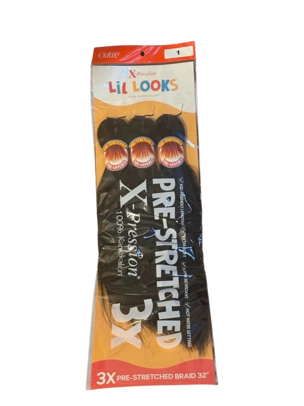 Outre Xpression Lil Looks Pre-Stretched 3X Braiding hair shade 1 jet black -32in